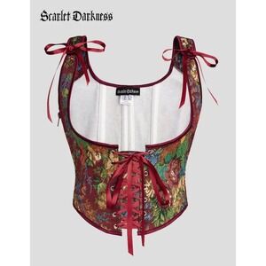 Scarlet Darkness Tapestry Corset Under Bust Sz 16 Floral Lace Up Renaissance